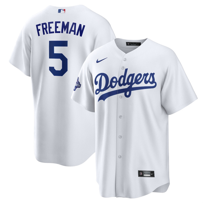 Men's White Los Angeles Dodgers #5 Freddie Freeman 2025 World Series Champions Patch Cool Base Stitched Baseball Jersey